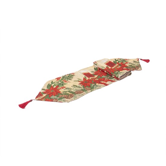 Napron decorativ pentru masa, model craciunita + lumanare, 33x180 cm, B.S.P. / SL378_3