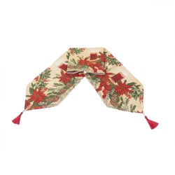 Napron decorativ pentru masa, model craciunita + lumanare, 33x180 cm, B.S.P. / SL378_3