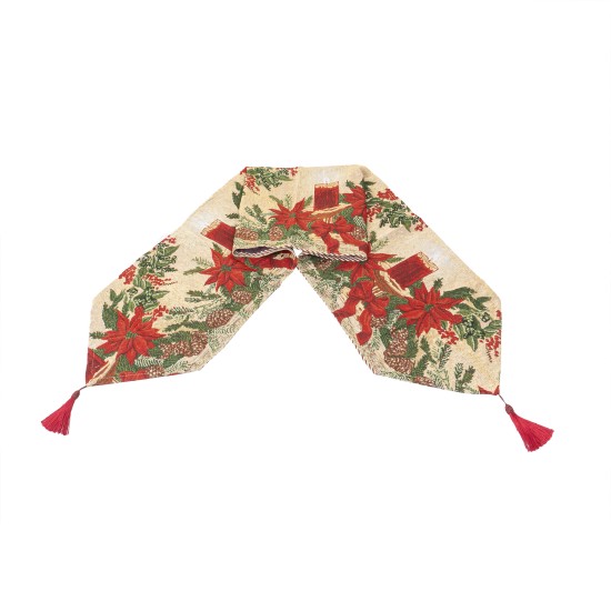 Napron decorativ pentru masa, model craciunita + lumanare, 33x180 cm, B.S.P. / SL378_3