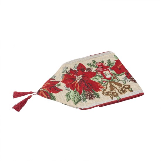 Napron decorativ pentru masa, model craciunita + clopotei, 33x180 cm, B.S.P. / SL378_4