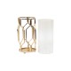 Suport lumanare, din metal + sticla, H 23,5 cm, culoare auriu, B.S.P. / SL388