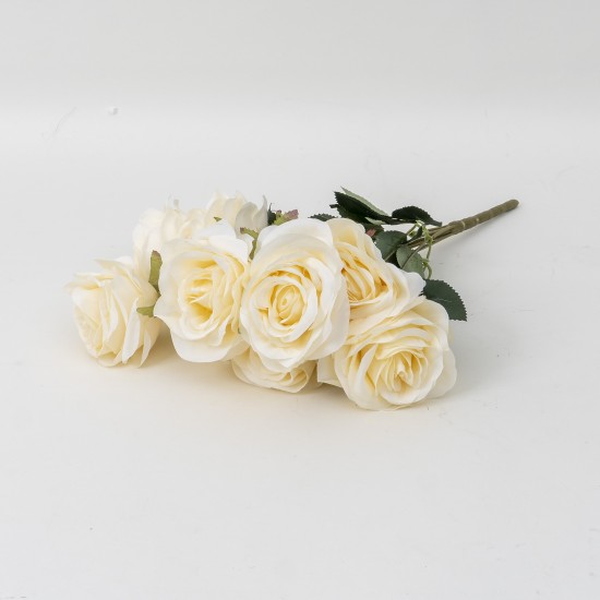 Buchet 9 trandafiri artificiali, culoare crem, H 40 cm, B.S.P. / SL393_1