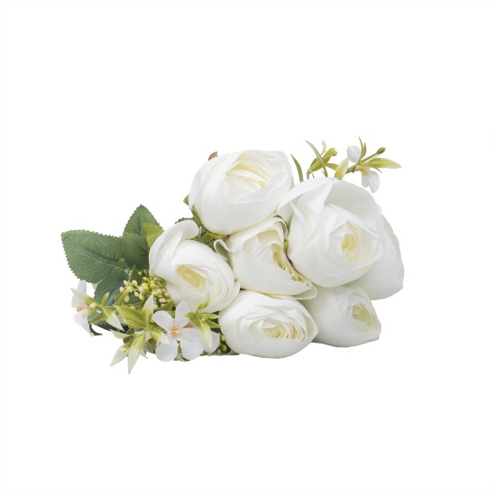 Buchet 10 fire bujor, H 45 cm, culoare alb, B.S.P. / SL395_A