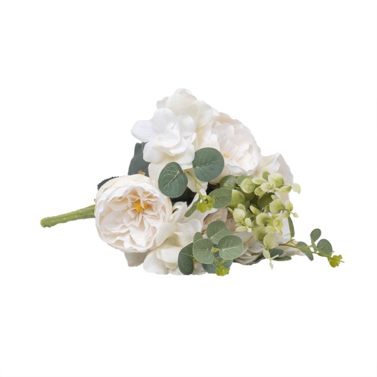 Buchet 10 fire, bujor + eucalipt, H 45 cm, culoare crem, B.S.P. / SL397_C