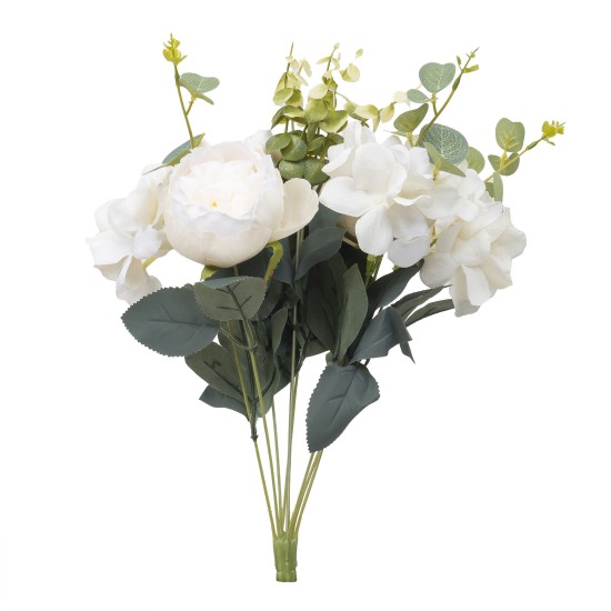 Buchet 10 fire, bujor + eucalipt, H 45 cm, culoare crem, B.S.P. / SL397_C