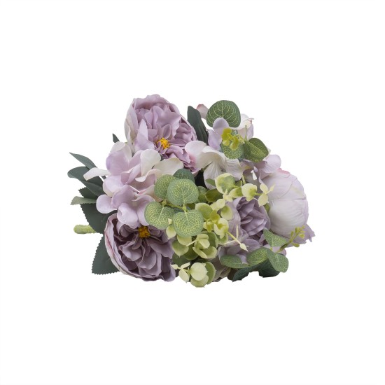 Buchet 10 fire, bujor + eucalipt, H 45 cm, culoare mov, B.S.P. / SL397_M