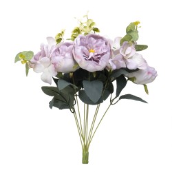 Buchet 10 fire, bujor + eucalipt, H 45 cm, culoare mov, B.S.P. / SL397_M