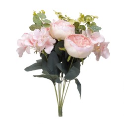 Buchet 10 fire, bujor + eucalipt, H 45 cm, culoare roz, B.S.P. / SL397_R