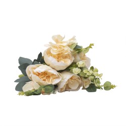 Buchet 10 fire, bujor + eucalipt, H 45 cm, culoare somon, B.S.P. / SL397_S