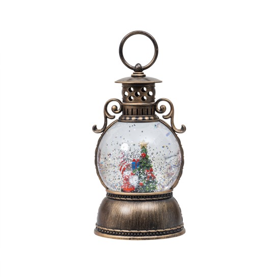 Decoratiune Craciun in forma de felinar, muzical + lumini, model Mos+ brad, h 25 cm, B.S.P. / SL413_F