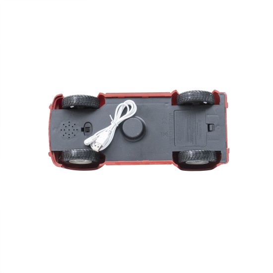 Decoratiune Craciun, Masina muzicala + lumini, culoare rosie, model catel + cadouri si brad, 28x12x16 cm, B.S.P. / SL415_A