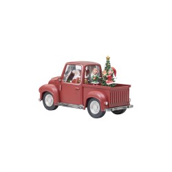 Decoratiune Craciun, Masina muzicala + lumini, culoare rosie, model copii + brad, 28x12x16 cm, B.S.P. / SL415_B