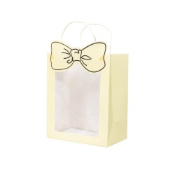 Punga cadou din carton cu fereastra, model cu funda, culoare crem,10/set, 30x15x25 cm, B.S.P. / SL424_C