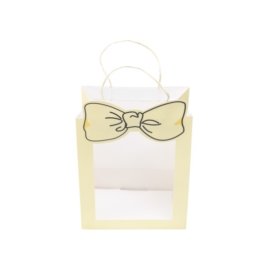 Punga cadou din carton cu fereastra, model cu funda, culoare crem,10/set, 30x15x25 cm, B.S.P. / SL424_C