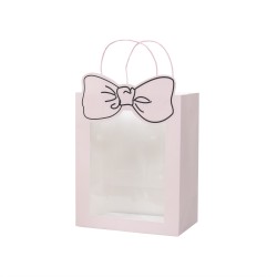 Punga cadou din carton cu fereastra, model cu funda, culoare roz,10/set, 30x15x25 cm, B.S.P. / SL424_RZ