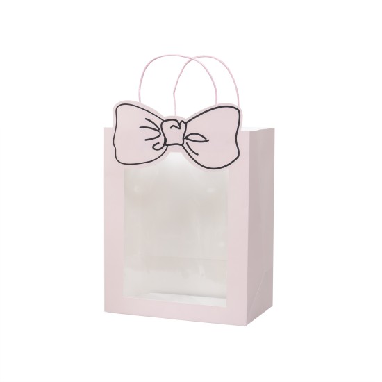 Punga cadou din carton cu fereastra, model cu funda, culoare roz,10/set, 30x15x25 cm, B.S.P. / SL424_RZ