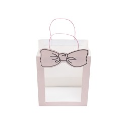 Punga cadou din carton cu fereastra, model cu funda, culoare roz,10/set, 30x15x25 cm, B.S.P. / SL424_RZ