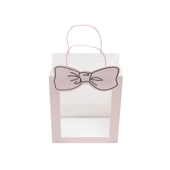 Punga cadou din carton cu fereastra, model cu funda, culoare roz,10/set, 30x15x25 cm, B.S.P. / SL424_RZ