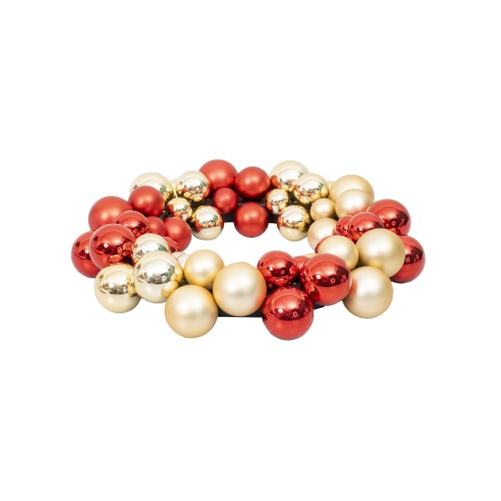 Coronita Craciun, din globuri, 55globuri, culoare rosu + auriu, Ø 33.5 cm, B.S.P. / SL467