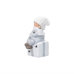 Decoratiune Craciun din ceramica, model copil + lumina, h 15 cm, B.S.P. / SL487