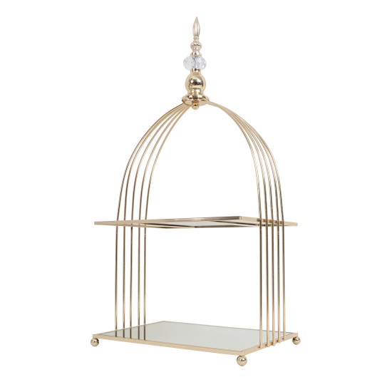 Suport candy bar, din metal, 2 polite cu oglinda, model colivie, H 60 cm, B.S.P. / SL572