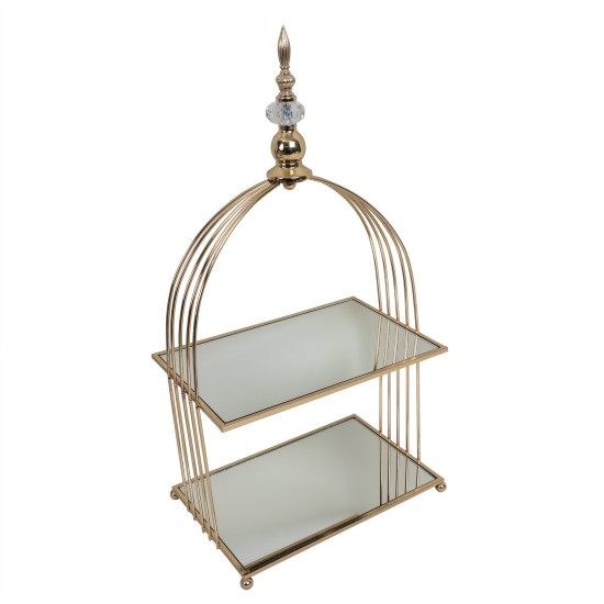 Suport candy bar, din metal, 2 polite cu oglinda, model colivie, H 60 cm, B.S.P. / SL572