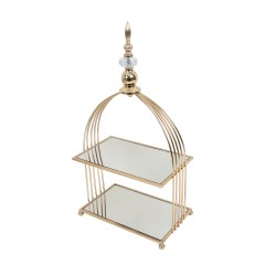 Suport candy bar, din metal, 2 polite cu oglinda, model colivie, H 50 cm, B.S.P. / SL573