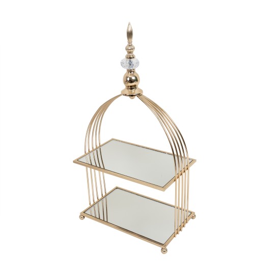 Suport candy bar, din metal, 2 polite cu oglinda, model colivie, H 50 cm, B.S.P. / SL573