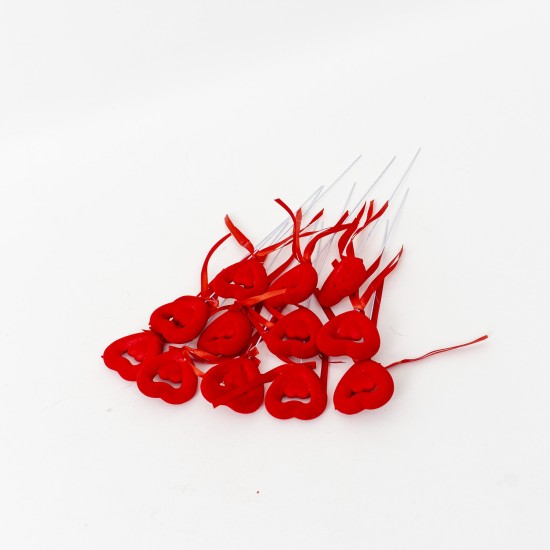 Set 12 inimi pe bat, culoare rosu, H 23 cm, B.S.P. / SL589