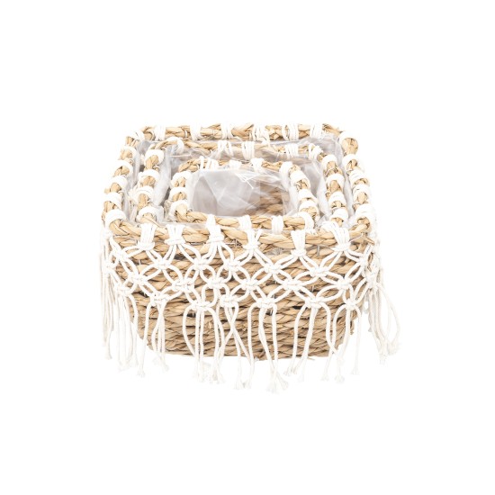 Cos impletit, model patrat, culoare crem, set 3 cosuri, B.S.P. / SL611