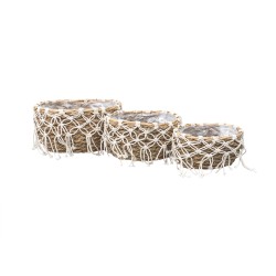 Cos impletit, model oval, culoare crem, set 3 cosuri, B.S.P. / SL612