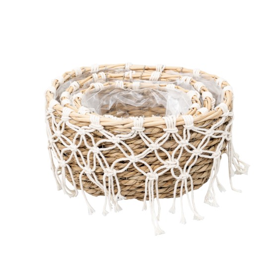 Cos impletit, model oval, culoare crem, set 3 cosuri, B.S.P. / SL612