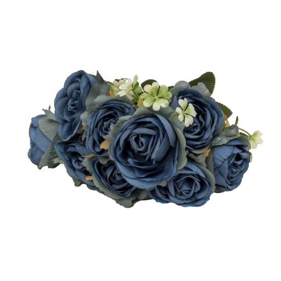 Buchet 9 bujori artificiali, culoare albastru, H 40 cm, B.S.P. / SL622_6