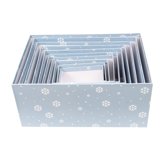 Set 10 cutii dreptunghiulare, imprimeu Craciun, culoare bleu + rosu, model Mos Craciun, 35x25x15.5 cm, B.S.P. / SL 636