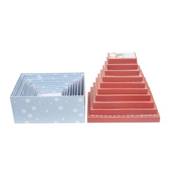 Set 10 cutii dreptunghiulare, imprimeu Craciun, culoare bleu + rosu, model Mos Craciun, 35x25x15.5 cm, B.S.P. / SL 636