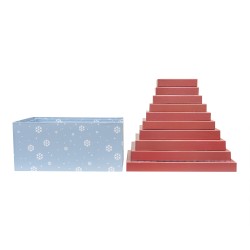 Set 10 cutii dreptunghiulare, imprimeu Craciun, culoare bleu + rosu, model Mos Craciun, 35x25x15.5 cm, B.S.P. / SL 636