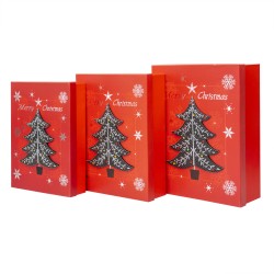 Set 3 cutii dreptunghiulare cu imprimeuri de craciun, model brad 3D, B.S.P. / SL640