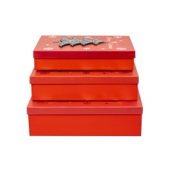 Set 3 cutii dreptunghiulare cu imprimeuri de craciun, model brad 3D, B.S.P. / SL640