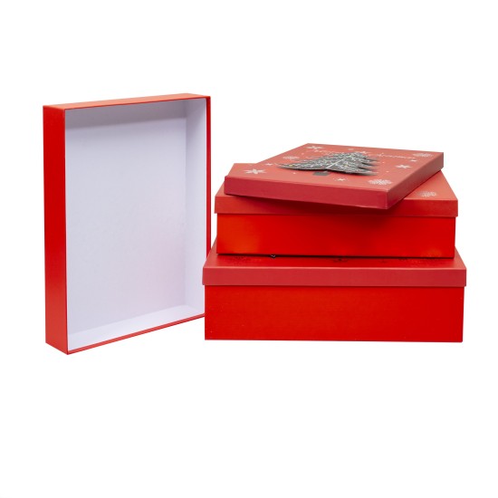 Set 3 cutii dreptunghiulare cu imprimeuri de craciun, model brad 3D, B.S.P. / SL640