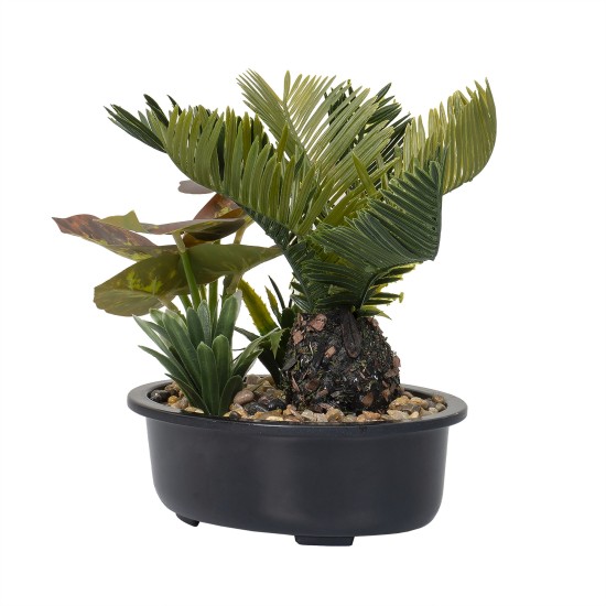 Decoratiune artificiala, model palmier, ghiveci plastic oval, 21x19x13.5 cm, B.S.P. / SL673