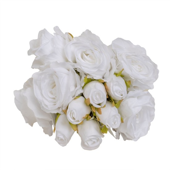 Buchet 12 trandafri artificiali, culoare alb, H 35 cm, B.S.P. / SL737_3