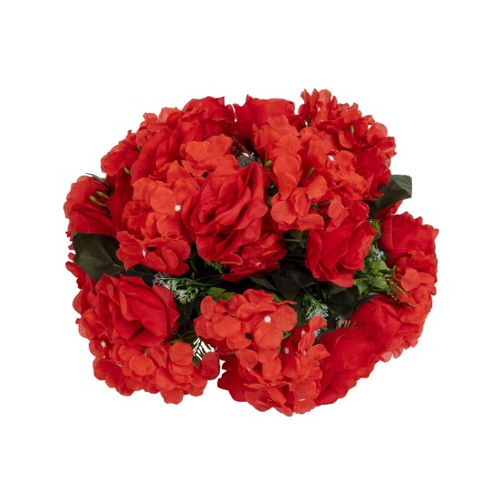Aranjament floral, hotensie + trandafir, culoare rosu Ø 35 cm, B.S.P. / SL822_2