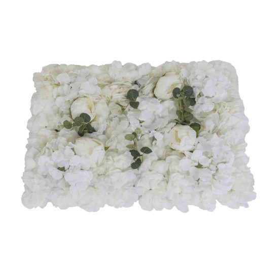 Panou din flori artificiale, model hortensie + bujor, culoare alb, 40X60 cm, B.S.P. / SL826