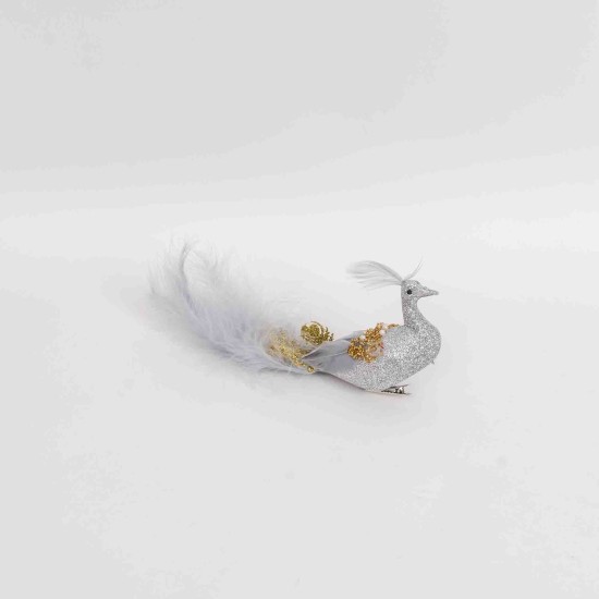 Decoratiune craciun, model paun, culoare gri, 25 cm, B.S.P. / SL877_1