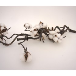 Creanga artificiala cu flori de bumbac naturale, H 90 cm, B.S.P. / AN082