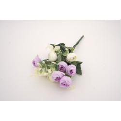 Buchet bujori + eucalpit artificial, culoare alb + mov, H 30 cm, B.S.P. / AN111-2