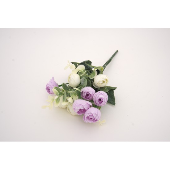 Buchet bujori + eucalpit artificial, culoare alb + mov, H 30 cm, B.S.P. / AN111-2