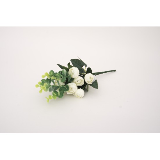 Buchet bujori + eucalpit artificial, culoare alb, H 30 cm, B.S.P. / AN111-1