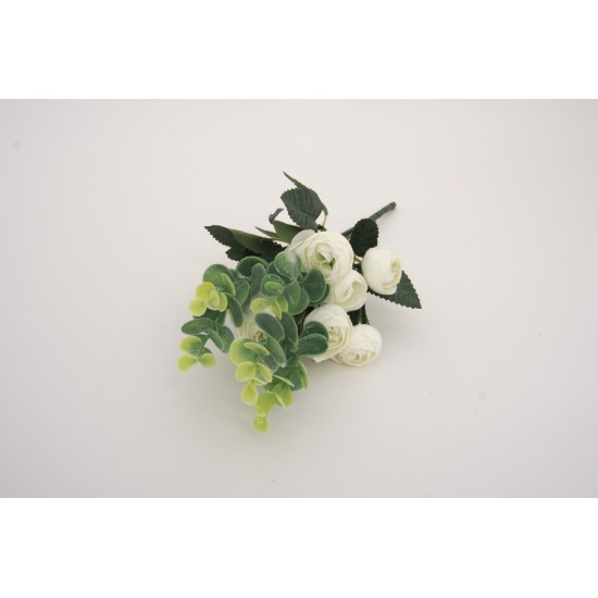 Buchet bujori + eucalpit artificial, culoare alb, H 30 cm, B.S.P. / AN111-1