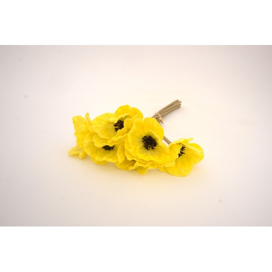Buchet 6 maci din silicon, culoare galben, H 30 cm, B.S.P. CD4504-1